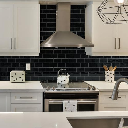 STICKGOO Subway Tile Peel and Stick Backsplash, Thicker Design 12" x 12" Stick on Backsplash Tiles for Kitchen, Bathroom, Wall Tile (10 Sheets, Black with Grey Grout) - color: Black With Grey Grout