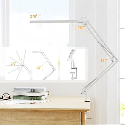 Led Desk Lamp - 31.5" Desk Light - 5 Color Modes X 11 Brightness Levels - Adjustable Swing Arm - Timmer & Memory Function - 12W Study Lamp - White - style: White swing arm