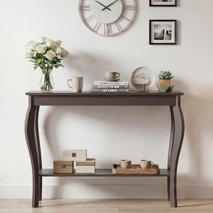 ChooChoo 39" Narrow Entryway Table with Storage Shelf, Espresso | Console Table with Curved Legs, Chic Accent Sofa Table with Shelves for Entryway, Living Room, Hallway - color: Espresso