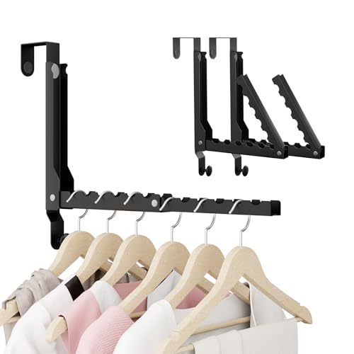 BAKON 2 Pack Heavy Duty Over the Door Hooks, Compact 10 Ridges Double Folding Over the Door Clothes Hanger, Space Saving Over the Door Drying Rack for Laundry Bedroom, Rustproof & Waterproof(Black) - color: Black(update)