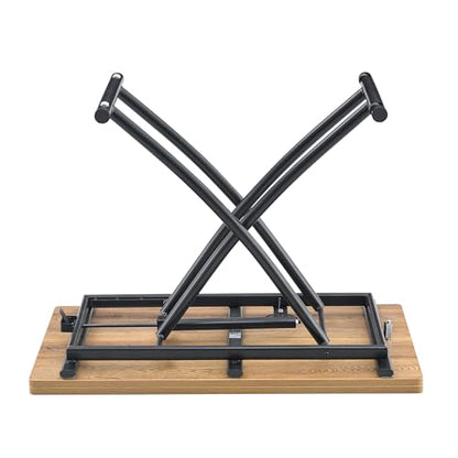 Adjustable Height Coffee Table, Folding Dining Table, Light Wood | Convertible lift top table for use as a coffee table, dining table, home office desk or vanity - color: Light Wood & Black Legs