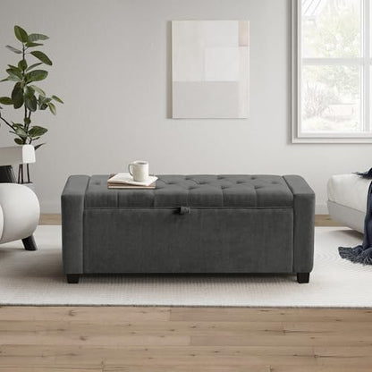 GRAINELL 42.13” Storage Ottoman Bench, Upholstered Tufted Bedroom Bench | End of Bed Storage Bench for Living Room & Entryway, 350 lb Capacity - color: Dark Gray
