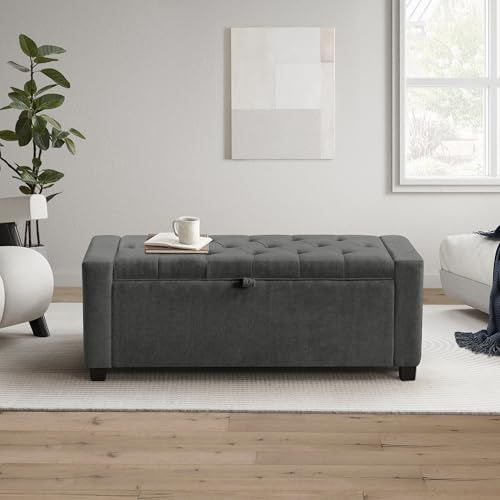 GRAINELL 42.13” Storage Ottoman Bench, Upholstered Tufted Bedroom Bench | End of Bed Storage Bench for Living Room & Entryway, 350 lb Capacity - color: Dark Gray