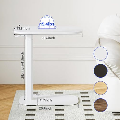 FLEXISPOT 24''Adjustable C Table Gas Spring Mobile Side End Table | Adjustable C table with Wheels, Bedside table for sofa and couch. Laptop Rolling Cart TV Tray, 23.6" W x 13.8" D,White - color: White, size: 24x14