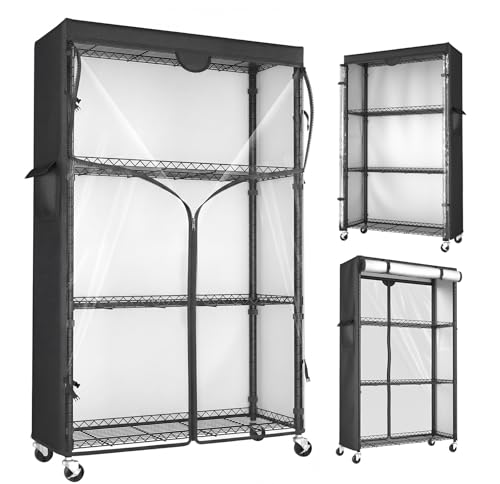 Storage Shelves with Cover & Wheels, 36" W x 14" D x 63" H | 4-Tier Wire Shelving with 600D Oxford cover, Rolling Metal Storage Shelf for dorm, pantry, kitchen or Closet - size: 4-Shelf 36"W x 14"D x 63"H W/Cover
