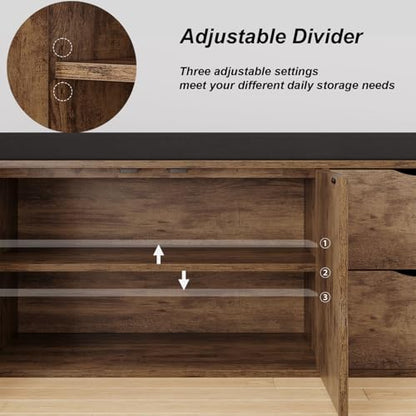 LVB Entryway Shoe Bench, Rustic Storage Bench with Cushioned Seating | Long Hidden Shoe Storage Bench with 2 Drawers, Industrial Wooden Shoe Benchs in Hallway Living Room Bedroom, Rustic Brown - color: Rustic Brown