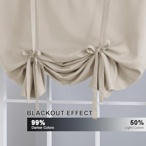 H.VERSAILTEX Blackout Tie Up Curtain Thermal Insulated Window Shade Light Blocking Balloon Roman Shade Bathroom Adjustable Rod Pocket Panel for Small Window,42" Wide by 63" Long,Natural - color: Natural