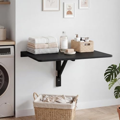 KOTEK Wall Mounted Folding Table, Floating Desk for Wall (Black) | Spacious Surface, Space-Saving , for Home Office, Bedroom, Laundry Room, Balcony & Small Spaces, Easy Assembly - color: Black