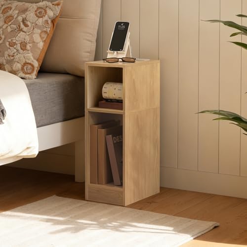 MAHANCRIS Narrow Nightstand, Narrow End Table with Charging Station, Skinny Bedside Table for Small Spaces, Mid Century Modern Night Stand for Bedroom, Living Room, Natural ETNA30E01 - color: Natural
