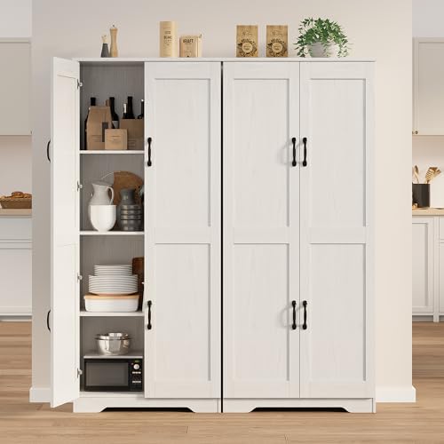 Garvee Kitchen Pantry Cabinet, Freestanding White Pantry Storage Cabinet, 60 in Cupboard, Tall Bathroom Storage Cabinet with 2 Doors and Adjustable Shelves, for Dining Room, Living Room, White | Kitchen Storage Cabinet with 2 Doors & Adjustable Shelves, W