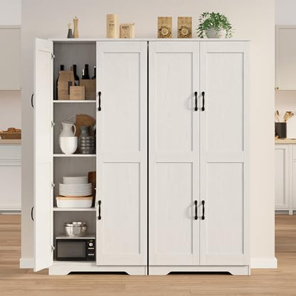 Garvee Kitchen Pantry Cabinet, Freestanding White Pantry Storage Cabinet, 60 in Cupboard, Tall Bathroom Storage Cabinet with 2 Doors and Adjustable Shelves, for Dining Room, Living Room, White | Kitchen Storage Cabinet with 2 Doors & Adjustable Shelves, W