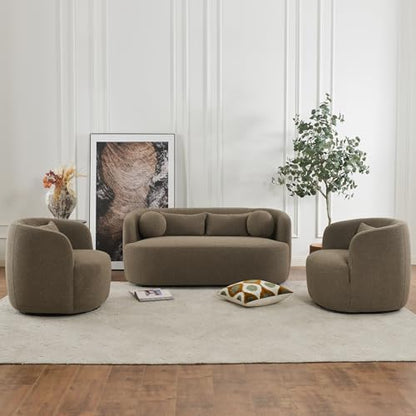 KINWELL 68" Boucle Upholstered Loveseat with 4 Toss Pillows, Teddy Brown | No Assembly Deeper 2-Seater Sherpa Couch Settee Love Seat Sofa with 3 Height Options for Small Spaces Apartment Living Room - color: Teddy Brown, size: Loveseat
