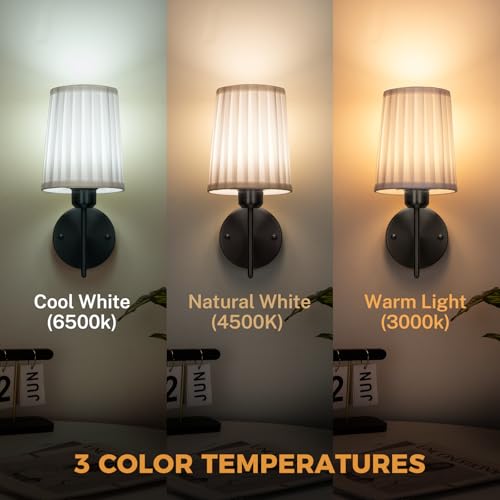 Battery Operated Wall Sconce Set of 2, Rechargeable Wall Sconces with 10000mAh Dimming Magnetic Bulb, Wireless Battery Powered Wall Lights with Pleated for Bedroom Living Room Gallery Hallway,Black - color: Black-White
