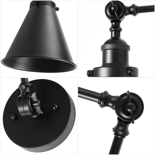 JONATHAN Y Rover 1-Light Wall Sconce 7", Black, Set of 2 | Adjustable Arm, Hardwired Bedside Reading Swing Arm, Farmhouse Cone Shade, Metal Hardwired Indoor Fixture, LED Bulbs Included - color: Black, size: Set of 2