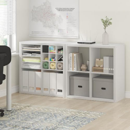 Furinno Cubicle Book Shelf Set of 2, 4-Cube Bookshelf, White | 14.6 x 30 x 30, 1.2" Thick Frame Bookcase with Reversible Open Back, for Living Room, Bedroom, Home Office - color: White, size: Set of 2, 4-Cube
