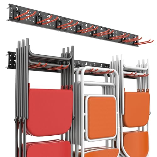 Wallmaster Wall Mount Garage Organizer Tool Storage Rack, Heavy Duty Folding Chair Hangers with 8 Adjustable Hooks, 48-inch Tracks, Max Load 300lbs - size: 8Hooks+3Panels+4MiniBase