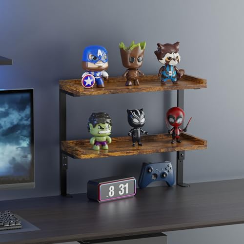 Clamp On Desk Shelf 2-Tier, 16.5 in Wood Shelving Unit for Office Desk/Gaming Accessories, Tabletop Book Storage Rack, Shelf for Top of Desk, Brown - color: 2-tier 16.5 Inches Brown