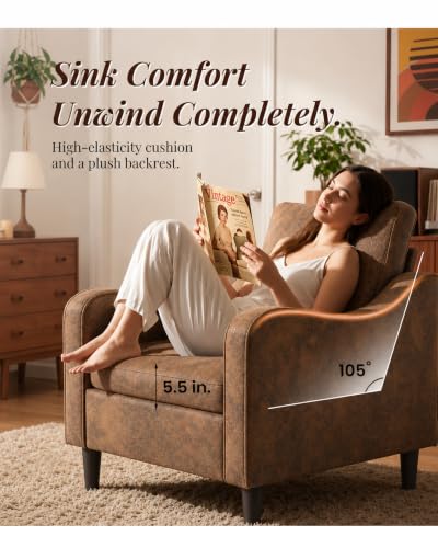 Accent Arm Chair – Retro Cowhide, Upholstered Scooped Comfy Reading Chair for Living Room, Bedroom, Apartment, Waiting Room - color: Retro Cowhide, size: 33.1"x29.53"x29.92"(1pcs)