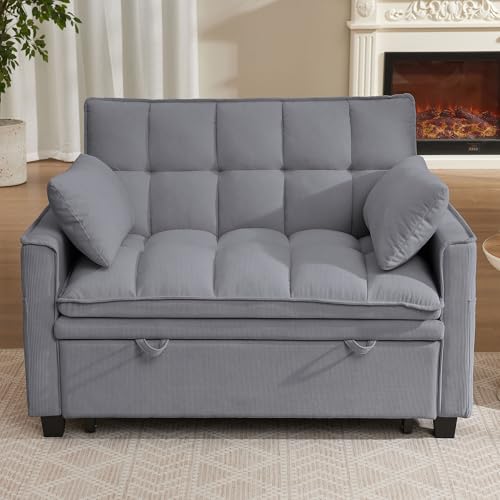 Convertible Sofa Bed, Loveseat Sleeper Sofa with Pull Out Bed and Adjustable Backrest, 3-in-1 Futon Couch for Living Room, Bedroom, Apartment, Light Grey - color: Light Grey, size: Pull Out Sofa Bed