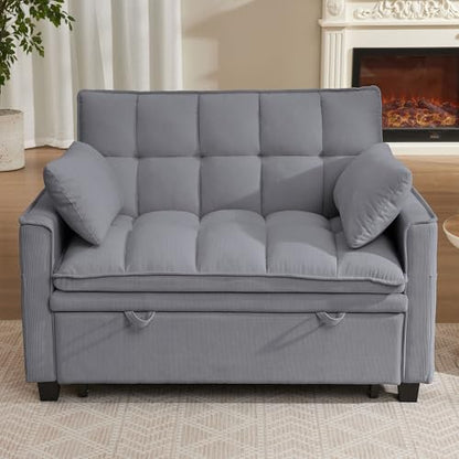Convertible Sofa Bed, Loveseat Sleeper Sofa with Pull Out Bed and Adjustable Backrest, 3-in-1 Futon Couch for Living Room, Bedroom, Apartment, Light Grey - color: Light Grey, size: Pull Out Sofa Bed