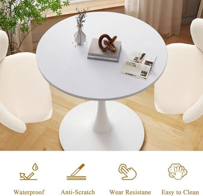White Round Dining Table 31.5" Tulip Dining Room Tables Kitchen Dinner Circle Table 2-4 People with MDF Table Top Mid-Century Small Social Coffee Tables for Break Dining Room, Cafe, Lobby - color: White, size: 31.5"