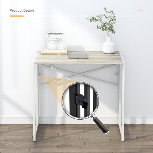 Lutown-Teen Small Folding Desk 32 Inch, Beige | No Assembly Required Small Office Desk, Writing Gaming Computer Camping Desk for Small Spaces - color: Beige, size: 32 Inch