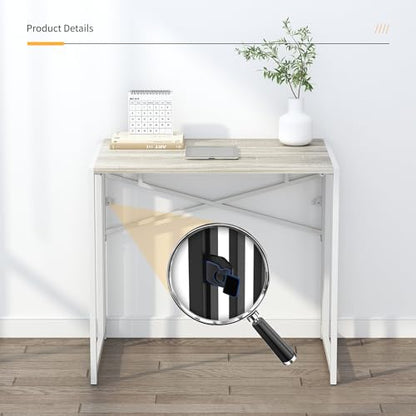 Lutown-Teen Small Folding Desk 32 Inch, Beige | No Assembly Required Small Office Desk, Writing Gaming Computer Camping Desk for Small Spaces - color: Beige, size: 32 Inch