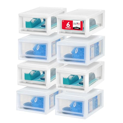 IRIS USA 8-Pack, 6 Qt. Small Stacking Drawer Storage Organizer, White | Keep craft supplies, accessories, office items, and small essentials organized around your home with separate storage spaces - size: 6 Qt., style: 8 Pack