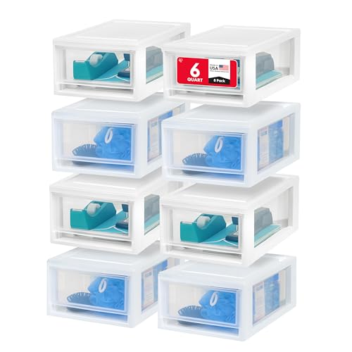 IRIS USA 8-Pack, 6 Qt. Small Stacking Drawer Storage Organizer, White | Keep craft supplies, accessories, office items, and small essentials organized around your home with separate storage spaces - size: 6 Qt., style: 8 Pack