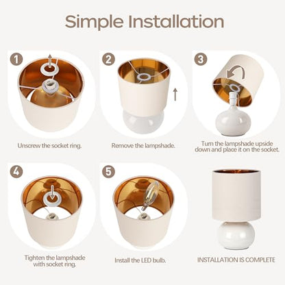 Hamucd Ceramic Table Lamps Set of 2, Modern Classic Bedside Lamps for Nightstand, Small Table Lamp for Bedroom Living Room Desk End Table (White) - color: White