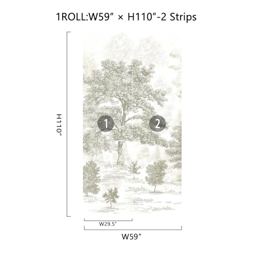 Vintage Forest Wall Murals Peel and Stick 110" H x 59" W Canvas Neutral Tree Renter Friendly Wallpaper Staircase Hallway Nursery Decor - size: 59" × 110"