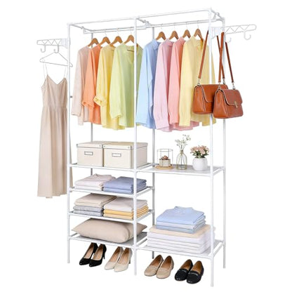 Clothing Rack, Heavy Duty Clothes Rack, 3-in-1 Garment Rack for Hanging Clothes, Freestanding Closet Organizers with Storage Shelves, Clothes Rack for Bedroom, Hallway, Entryway, White - size: White 14.2"D x 42.1"W x 66.1"H