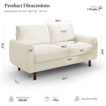 68" Loveseat Sofa, Comfy Chenille Fabric Couches for Living Room with Spring Cushion and Solid Wood Frame, Modern Deep Seat Couch for Bedroom, Apartment, Office, Easy Assembly, Beige - color: Beige