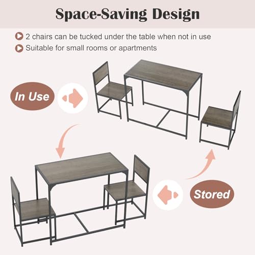 Giantex 3-Piece Dining Table Set for 2, Small Industrial Kitchen Table with 2 Chairs, Metal Frame, Space Saving Dinette Set for Breakfast Nook Dinner Small Space Apartment Living Room, Grey Oak - color: Grey