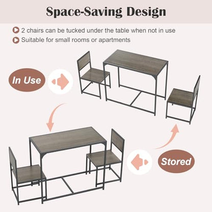 Giantex 3-Piece Dining Table Set for 2, Small Industrial Kitchen Table with 2 Chairs, Metal Frame, Space Saving Dinette Set for Breakfast Nook Dinner Small Space Apartment Living Room, Grey Oak - color: Grey