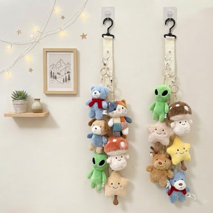 Plush Doll Hanging Storage Rope Display Rack with 8 Clips – Wall Hanging Organizer for Keychain Plushies, Mini Toys– Holds up to 3kg (White) - color: 1 PCS White