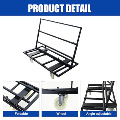 Folding Table Cart Dolly, 1800 LBS Heavy Duty Panel Truck with 4 Swivel Casters, Expandable Foldable Cart with Strap for Plywood, Plasterboard, Warehouse & Party Use