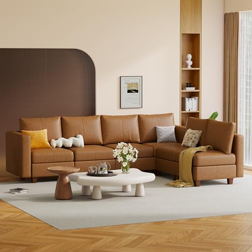 MINCETA Modular Sectional Sofa, Modern Comfy Sofa with Upholstered and Storage Ottoman for Living Room,Bedroom(Brown, 6 Seat L Shape) - color: Brown, size: 118.2"W*85.9"D