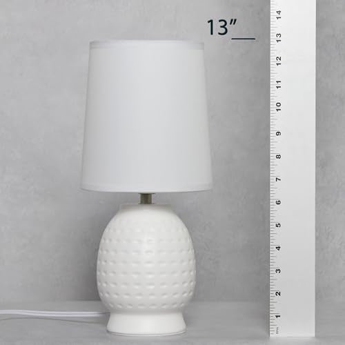 Simple Designs LT1161-OFF 12.5" Chic Glow Petite Dimpled Ceramic Table Lamp, for Bedroom, Office, Living Room, Stylish Spaces, Off White - color: Off-White