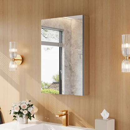 20" x 30" Bathroom Medicine Cabinet with Mirror, Recessed or Wall Mount | Medicine Cabinets with Adjustable Glass Shelves, Soft-Closed Hinge, Chrome Aluminum Frame, Reverse Installation - size: 20" x 30"