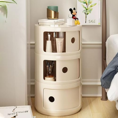 3 Tier Round Nightstand with Drawer, White Round Side Table Small Plastic Storage End Table for Bedroom, Living Room, Bathroom - color: White