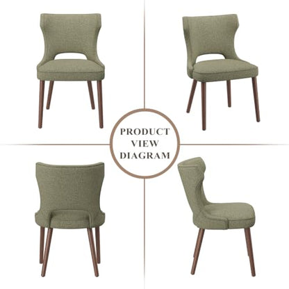 Wooden Dining Chairs Set of 2, Mid Century Dining Room Chairs with Solid Wood Legs, Upholstered Fabric Kitchen Chairs with Ergonomic Curved Backrest for Kitchen Dining Room, Green - color: Green, size: Set of 2