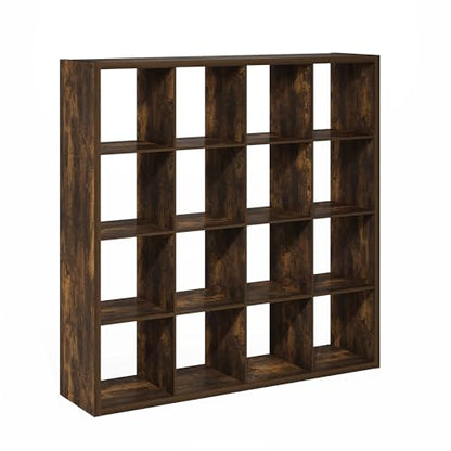 16-Cube Bookshelf, Cubicle Shelf Bookcase with Open Back, Position Reversible Book Shelf, 15 x 58 x 58, for Home Office, Living Room, Amber Pine - color: Amber Pine, size: 16 Cube