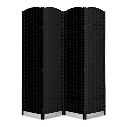 4 Panel Folding Room Divider,Woven Privacy Screen,Black | Solid wood frame, handcrafted diamond pattern, 6FT tall, extends to 63 inches wide, no assembly required - color: Black, size: 4-Panel