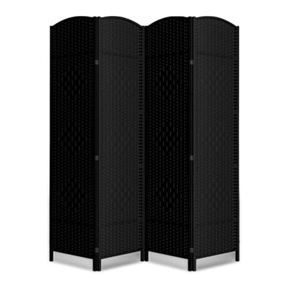4 Panel Folding Room Divider,Woven Privacy Screen,Black | Solid wood frame, handcrafted diamond pattern, 6FT tall, extends to 63 inches wide, no assembly required - color: Black, size: 4-Panel