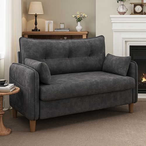 50" Mini Loveseat Couch for Small Space | Tufted Love Seat Couches for Bedroom and Apartment | Small Sofa Dark Grey - color: Dark Grey