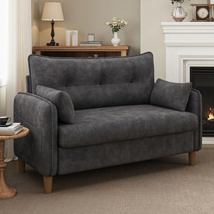 50" Mini Loveseat Couch for Small Space | Tufted Love Seat Couches for Bedroom and Apartment | Small Sofa Dark Grey - color: Dark Grey