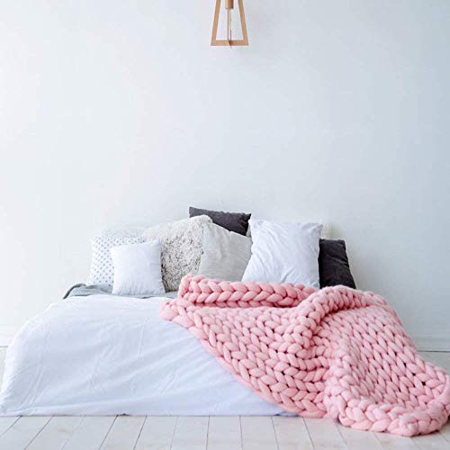 Knit Chunky Blanket Giant Throw Merino Wool Yarn Hand Made Bed Sofa Chair Mat(Pink 40"x60") - color: Pink, size: 40 x 60 in