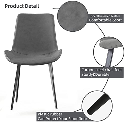 HIPIHOM Dining Chairs Set of 4, Modern Kitchen & Dining Room Chairs, Upholstered Faux Leather Cushion Seat and Sturdy Metal Legs (4 Grey Chairs) - color: Grey Chairs Set of 4