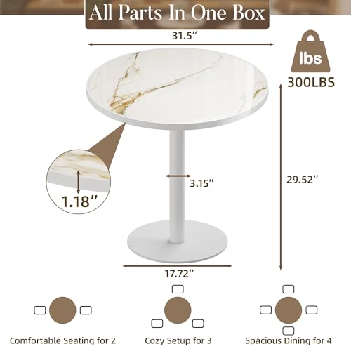 31.5'' Tulip Table, Round Dining Table with Sintered Stone Tabletop | White Aluminum Alloy Edge & Pedestal, Small Bistro Table for Dining Room/Café/Small Spaces/Restaurant (Calacatta Gold) - color: Calacatta Gold (White Edge), size: Round